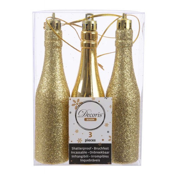 Χριστουγεννιάτικα Μπουκάλια Σαμπάνιας Χρυσά - Σετ 3 τεμ. (11cm)